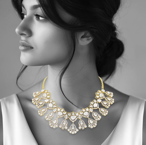 Polki Necklace with Pear & Teardrop Polki Diamond